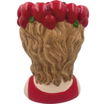 Keramikfigur mit Apfeldekoration, Rückansicht