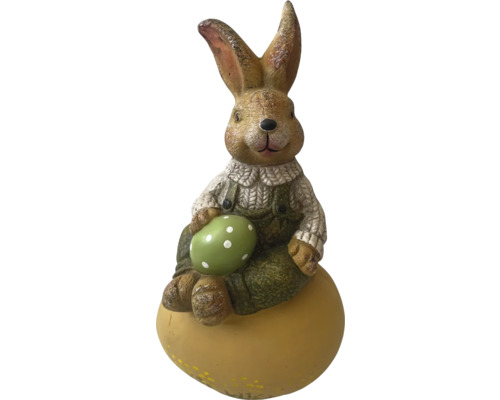 Hase sitzend auf Ei 19.2x16.5x35cm gelb Osterhase Figur mit Ei als Dekoration