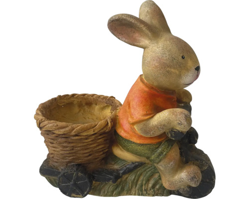 Dekorative Hasenfigur auf Dreirad mit Korb