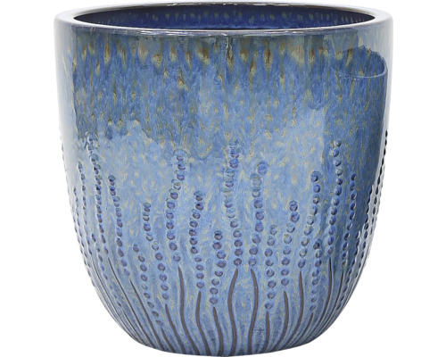 Blauer Übertopf mit Punktmuster