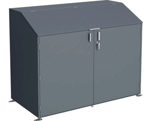 Metall Gerätehaus mit abschließbaren Doppeltüren und schrägem Dach