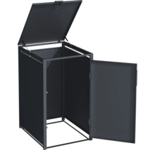 Mülltonnenbox mit geöffnetem Deckel und Tür