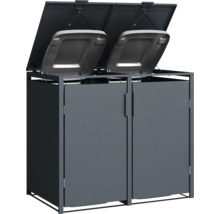 Doppelter Mülltonnenbox mit geöffneten Deckeln zur Aufbewahrung im Außenbereich