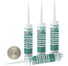 Mehrere Kartuschen PCI Silcoferm S Dichtstoff mit einem Klecks Dichtmasse