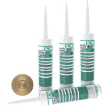 Mehrere Tuben PCI Silcoferm S Dichtstoff und ein Muster der Dichtmasse