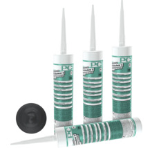 Mehrere Kartuschen PCI Silcoferm S Dichtstoff und ein schwarzer Verschlussstopfen