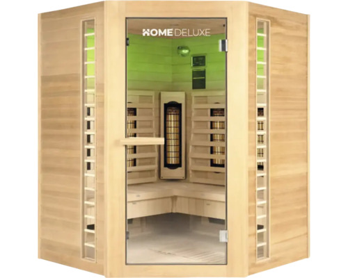 Innenraumsauna mit Glaselementen und Holzverkleidung