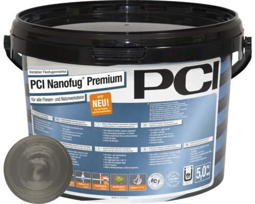 PCI Nanofug® Premium Variabler Flexfugenmörtel für alle Fliesen und Natursteine zementgrau 5 kg Eimer PCI Nanofug Premium flexibler Fugenmörtel für Fliesen und Natursteine
