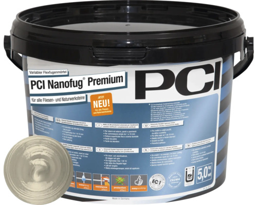 PCI Nanofug® Premium Variabler Flexfugenmörtel für alle Fliesen und Natursteine jasmin 5 kg PCI Nanofug Premium flexibler Fugenmörtel für Fliesen und Natursteine in einem Eimer