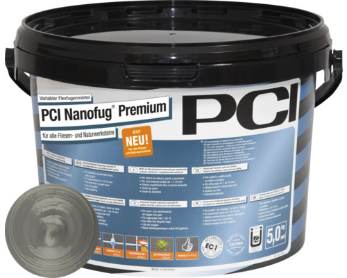 PCI Nanofug® Premium Variabler Flexfugenmörtel für alle Fliesen und Natursteine sandgrau 5 kg PCI Nanofug Premium flexibler Fugenmörtel für Fliesen- und Naturwerksteine im Eimer