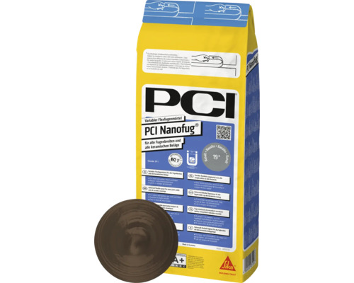 PCI Nanofug® Variabler Flexfugenmörtel für Steingut- und Steinzeugbeläge mittelbraun 4 kg PCI Nanofug Flexfugenmörtel Sack mit Farbbeispiel Basalt
