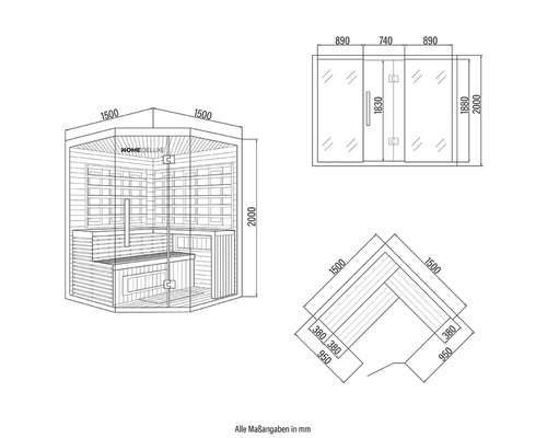 Maßangaben der Home Deluxe Sauna