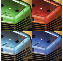 Collage einer Sauna mit unterschiedlicher Beleuchtung