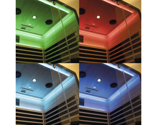 Collage einer Sauna mit unterschiedlicher Beleuchtung