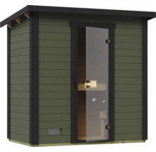 Sauna mit Glastür und Holzverkleidung