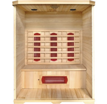 Innenansicht einer Holzsauna mit Infrarotstrahlern