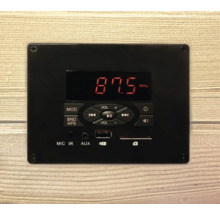 Schwarzes Audiomodul mit Display, Tasten und Anschlüssen