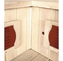 Innenansicht einer Infrarotsauna mit Holzwänden und Heizelementen