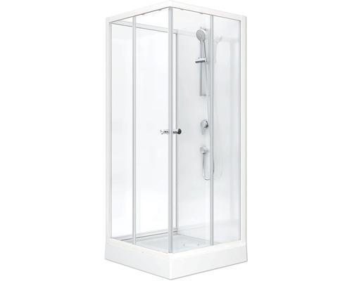 Eckdusche mit Duschwanne und Duscharmatur