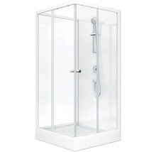 Duschkabine mit Glaswänden und Armaturen