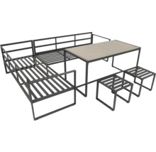 Gartenmöbelset mit Ecksofa, Tisch und Hockern