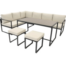 Gartenmöbelset mit Eckbank, Tisch und Hockern