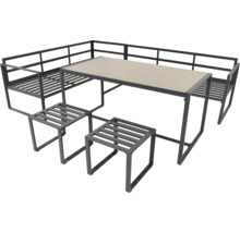 Gartensitzgruppe mit Tisch, Eckbank und zwei Hockern