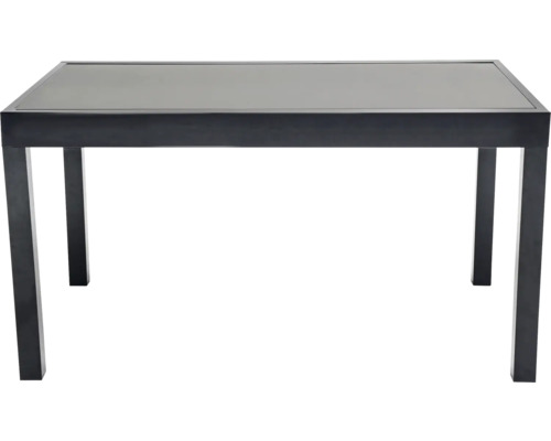 Rechteckiger Tisch mit Glasplatte und vier Beinen