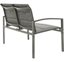 Gartenbank für zwei Personen mit Textilbespannung und Armlehnen