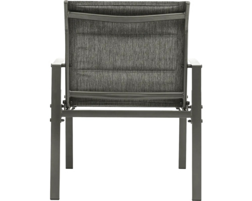 Gartenstuhl mit Armlehnen, Textilbespannung und Metallgestell, Ansicht von hinten