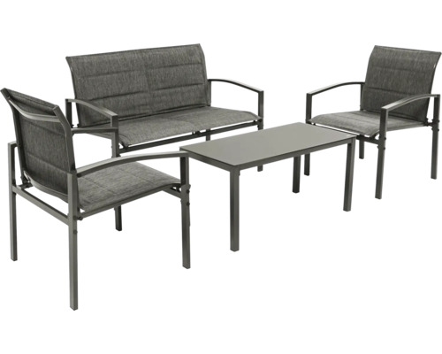 Gartenmöbelset mit zwei Stühlen, einer Bank und einem Tisch