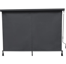 Grauer Sichtschutzrollo mit Kurbelmechanismus.