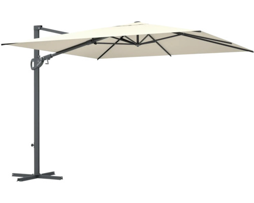 Sonnenschirm Ampelschirm Soluna 300x300 cm Polyester (PES) ecru Freiarm-Sonnenschirm mit rechteckigem Schirm und stabilem Standfuß