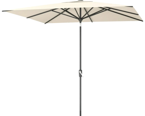 Sonnenschirm Mittelstockschirm Soluna Sarry 250 x 250 cm ecru mit UV-Schutz 80, wasserabweisende Polyesterbespannung, leichte Aufspannung per Kurbel Rechteckiger Sonnenschirm mit Kurbelmechanismus