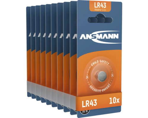 Ansmann Knopfzelle LR43 1,5 Volt 10 Stück Ansmann LR43 Alkaline Batterien, 1.5 V, 10er Pack
