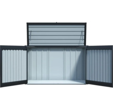 Geöffnete Gerätebox aus Metall für den Aussenbereich