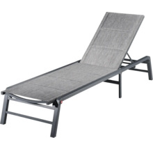 Gartenliege mit verstellbarer Rückenlehne und grauem Bezug