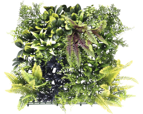 Künstliche Pflanzenwand mit verschiedenen Grünpflanzen