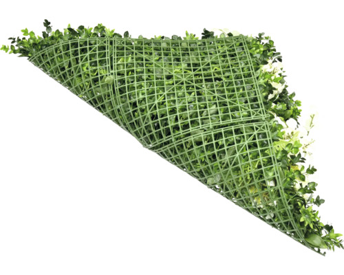 Kunstpflanzenmatte mit grünen Blättern und weißen Blüten