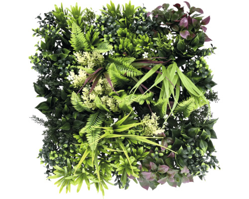 Künstliche Pflanzenwand mit verschiedenen Grünsorten