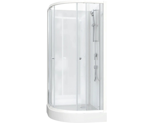 Duschkabine mit Duschkopf und transparenten Glastüren