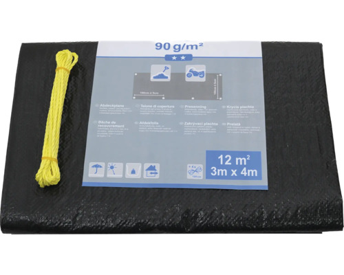 Abdeckplane mit gelbem Seil, Größe drei mal vier Meter