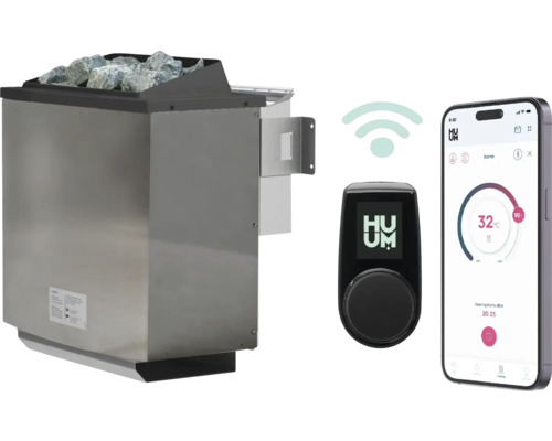 Saunaofen Karibu 9 kW mit WiFi Steuerung und App-Funktion Saunaofen mit Steinen, Steuerung und Smartphone-App