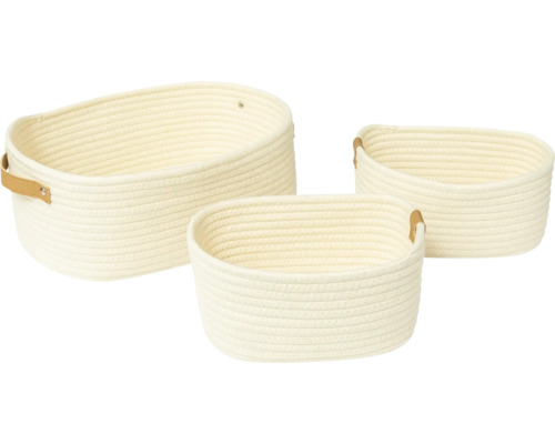 Stoffkorb-Set beige 3-tlg. Set aus drei geflochtenen Aufbewahrungskörben aus Baumwolle mit Griffen