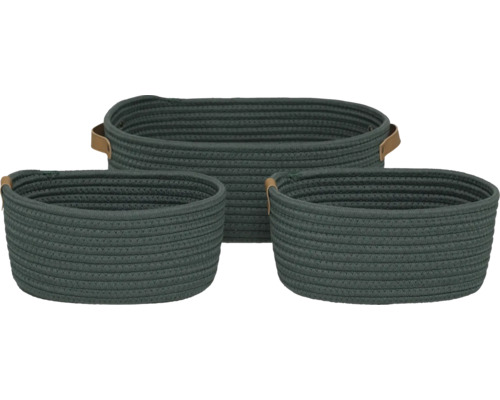 Stoffkorb-Set grün 3-tlg. Drei geflochtene Körbe mit Griffen