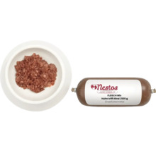Nestos Fleisch Mix Huhn trifft Rind im Napf und als 500 Gramm Packung