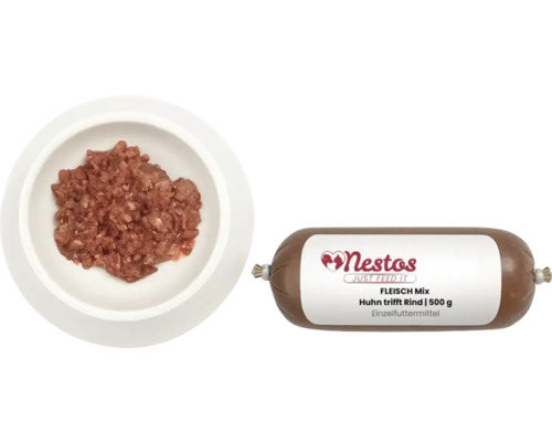 Rohfuttermittel Barf Frostfutter Mix Huhn und Rind 500 g Nestos Fleisch Mix Huhn trifft Rind im Napf und als 500 Gramm Packung