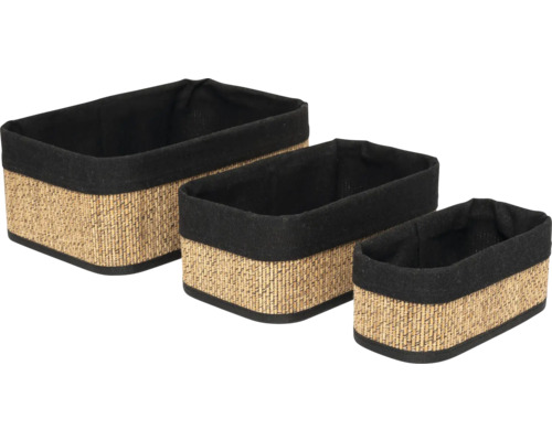 Drei Aufbewahrungskörbe aus Rattan mit Stoffeinsatz