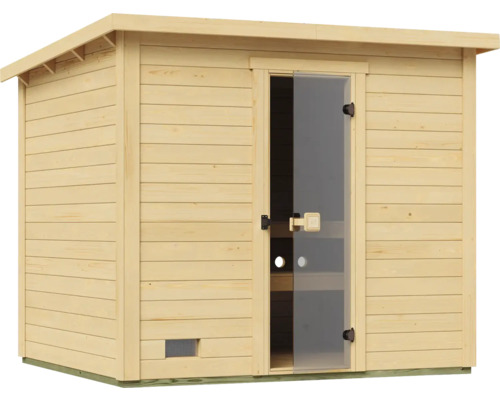 Holzsauna mit Glastür für den Außenbereich