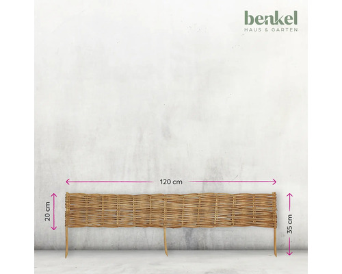 Weidenzaun, 120 cm breit und 35 cm hoch, zur Verwendung im Garten